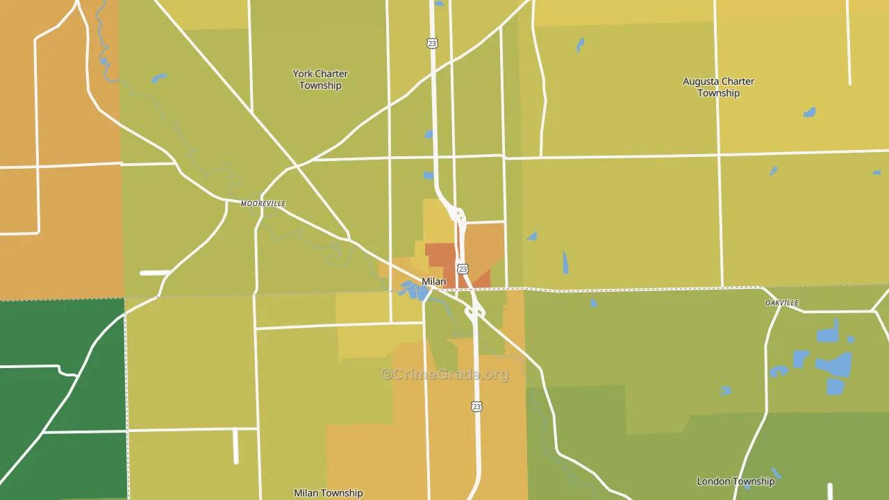 Milan, MI Map of Vehicle Theft Rates