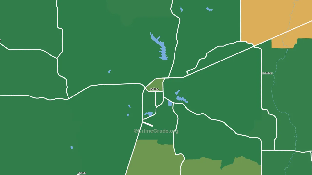 Milan, MO Map of Vehicle Theft Rates