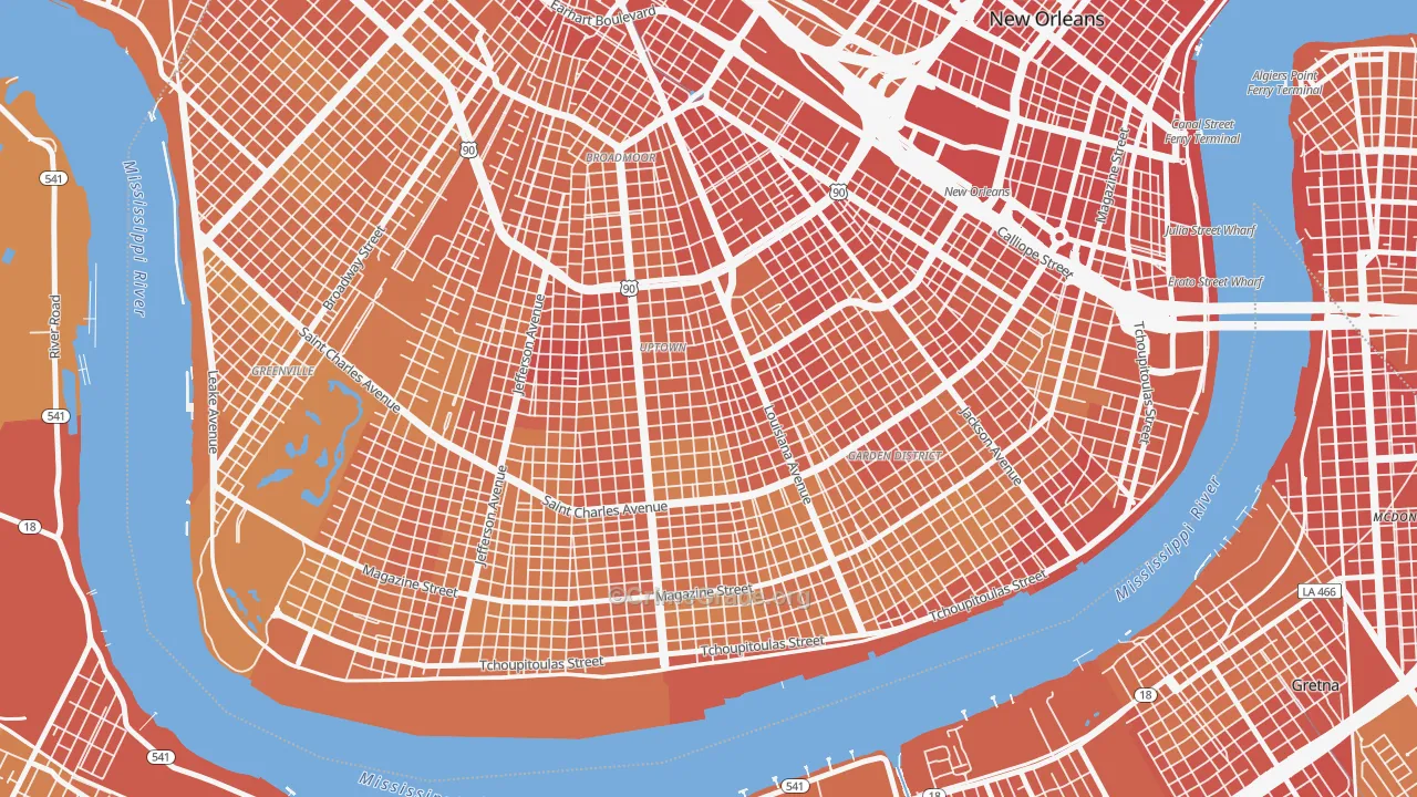 Milan, New Orleans, LA Map of Vehicle Theft Rates