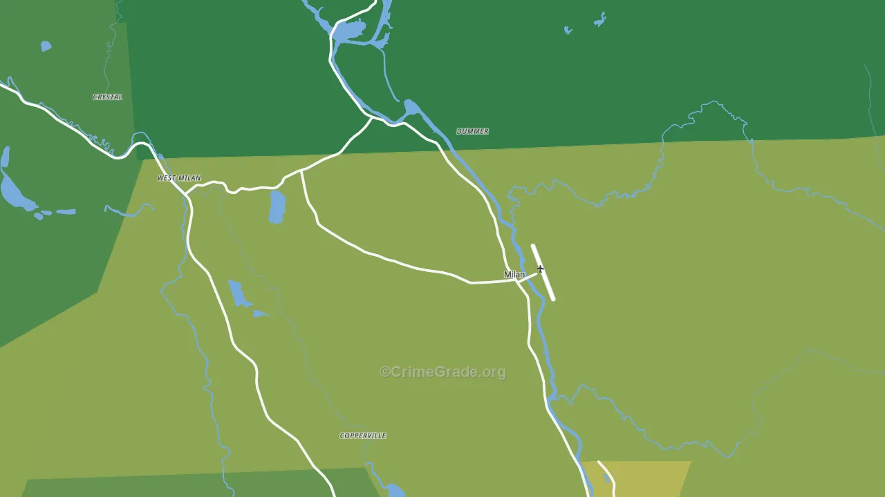 Milan, NH Map of Vehicle Theft Rates
