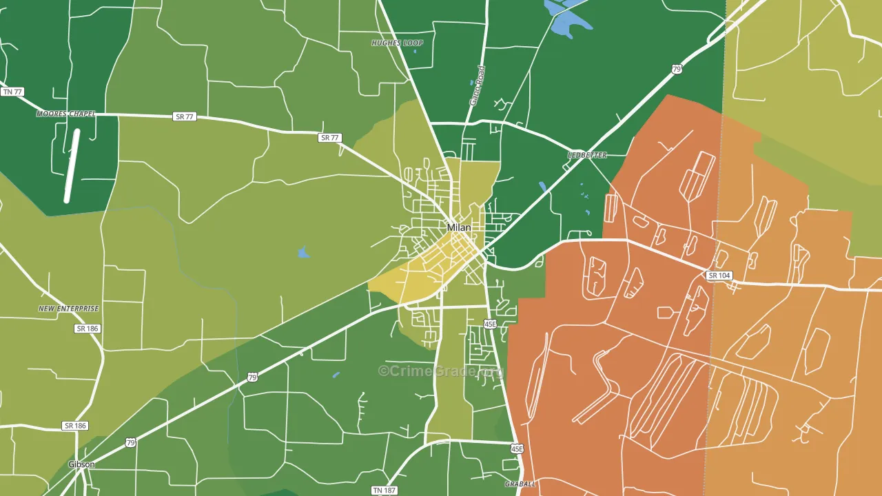 Milan, TN Map of Vehicle Theft Rates