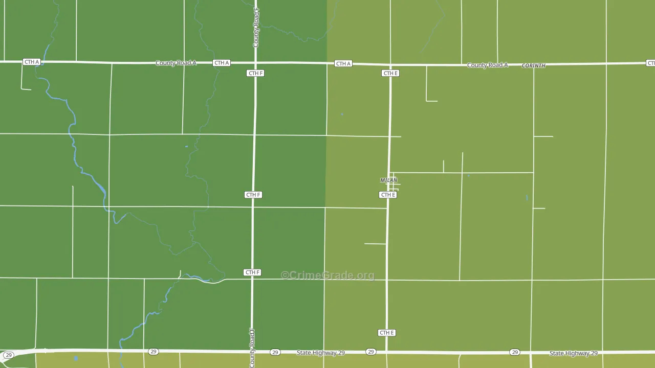 Milan, WI Map of Vehicle Theft Rates