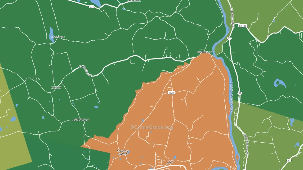 Milanville, PA Map of Vehicle Theft Rates