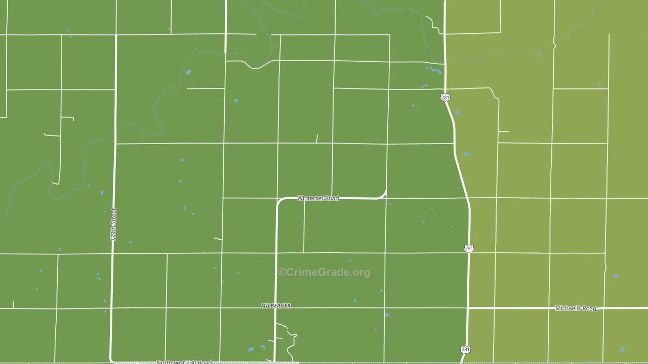 Milberger, KS Map of Vehicle Theft Rates