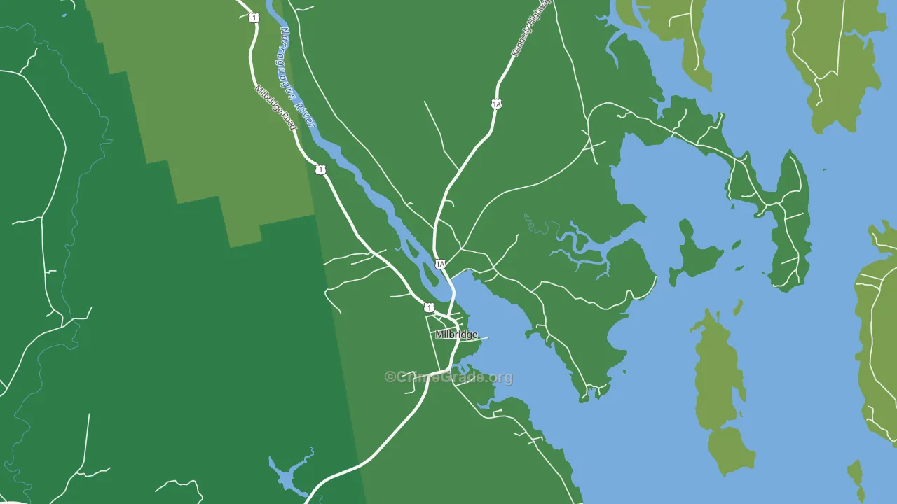 Milbridge, ME Map of Vehicle Theft Rates