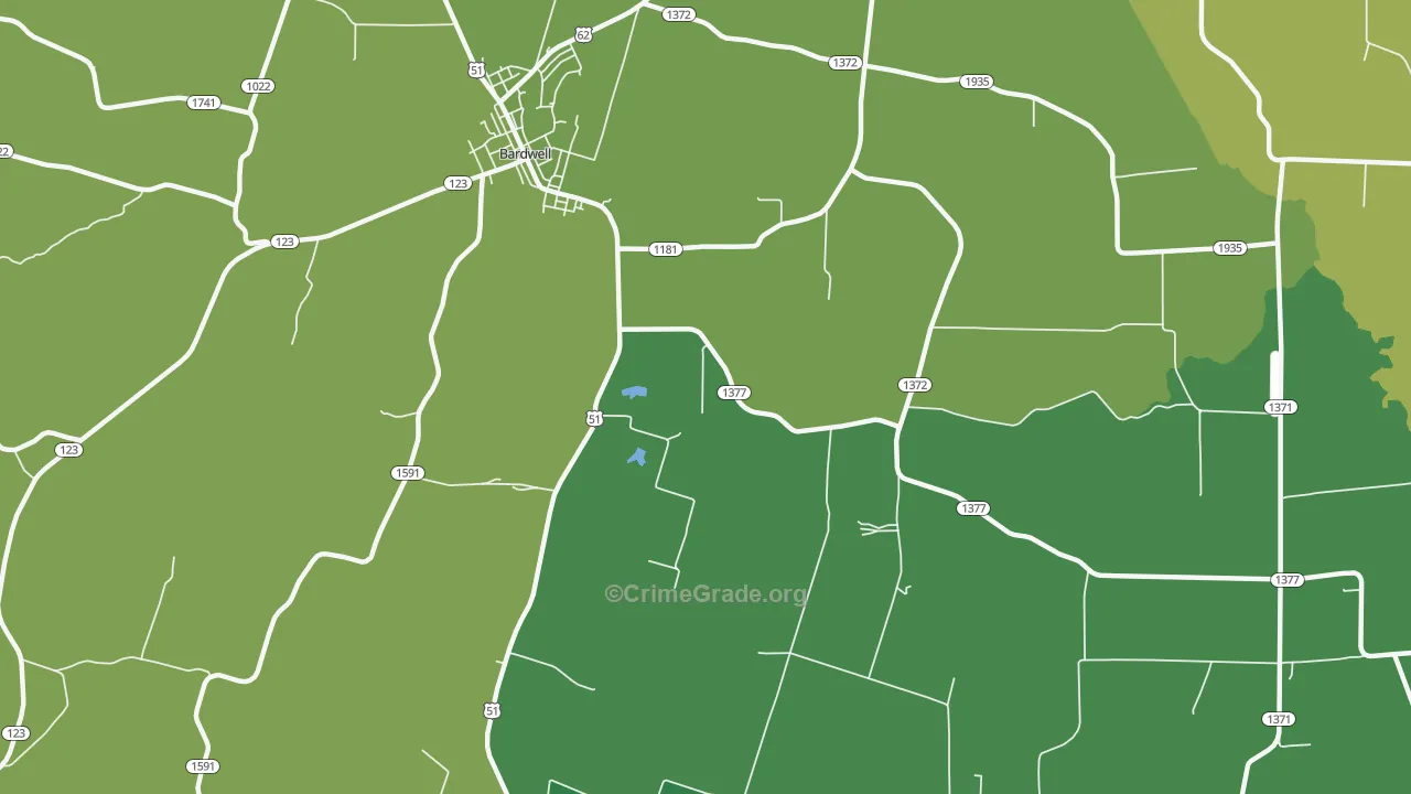 Milburn, KY Map of Vehicle Theft Rates