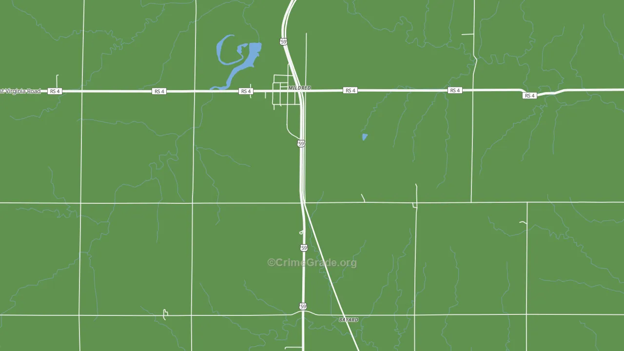 Mildred, KS Map of Vehicle Theft Rates