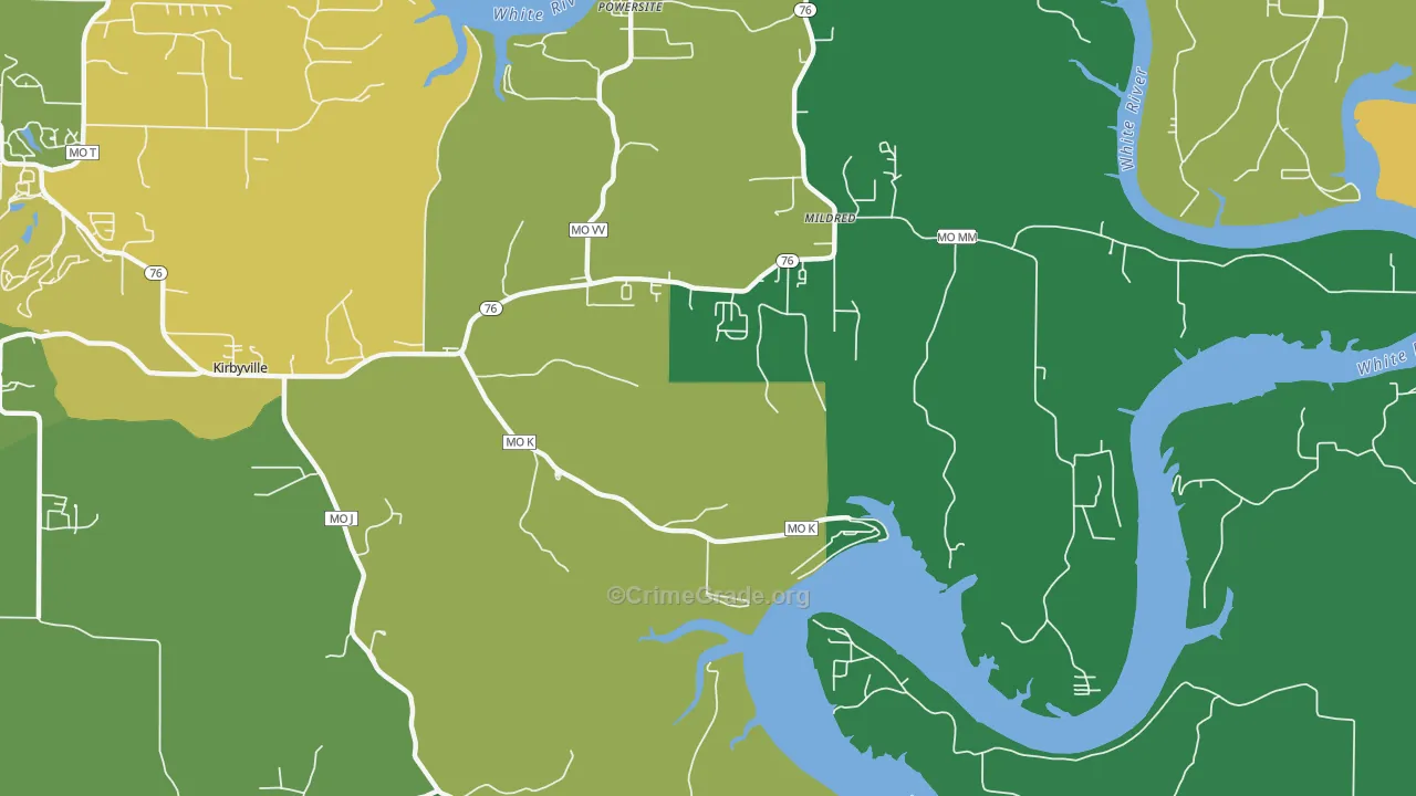 Mildred, MO Map of Vehicle Theft Rates