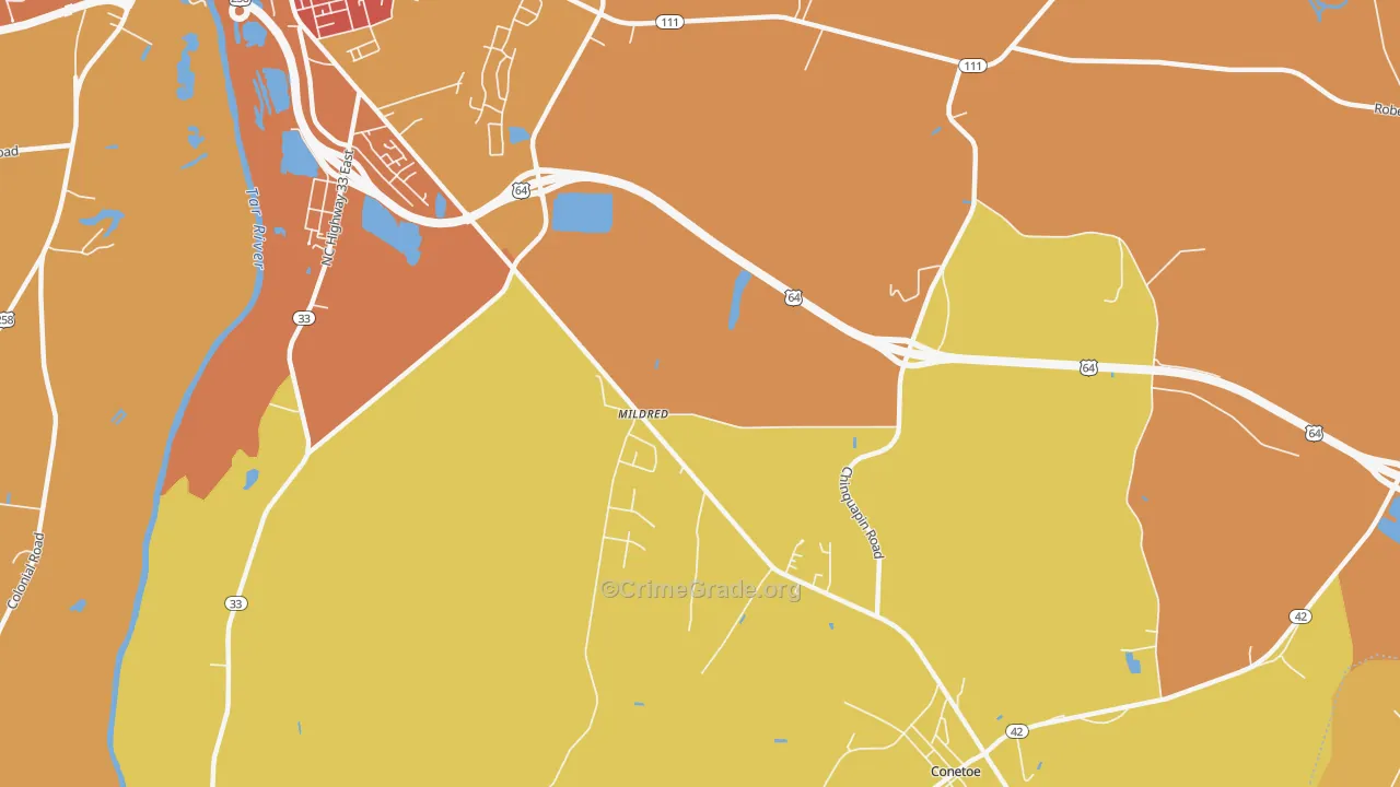 Mildred, NC Map of Vehicle Theft Rates
