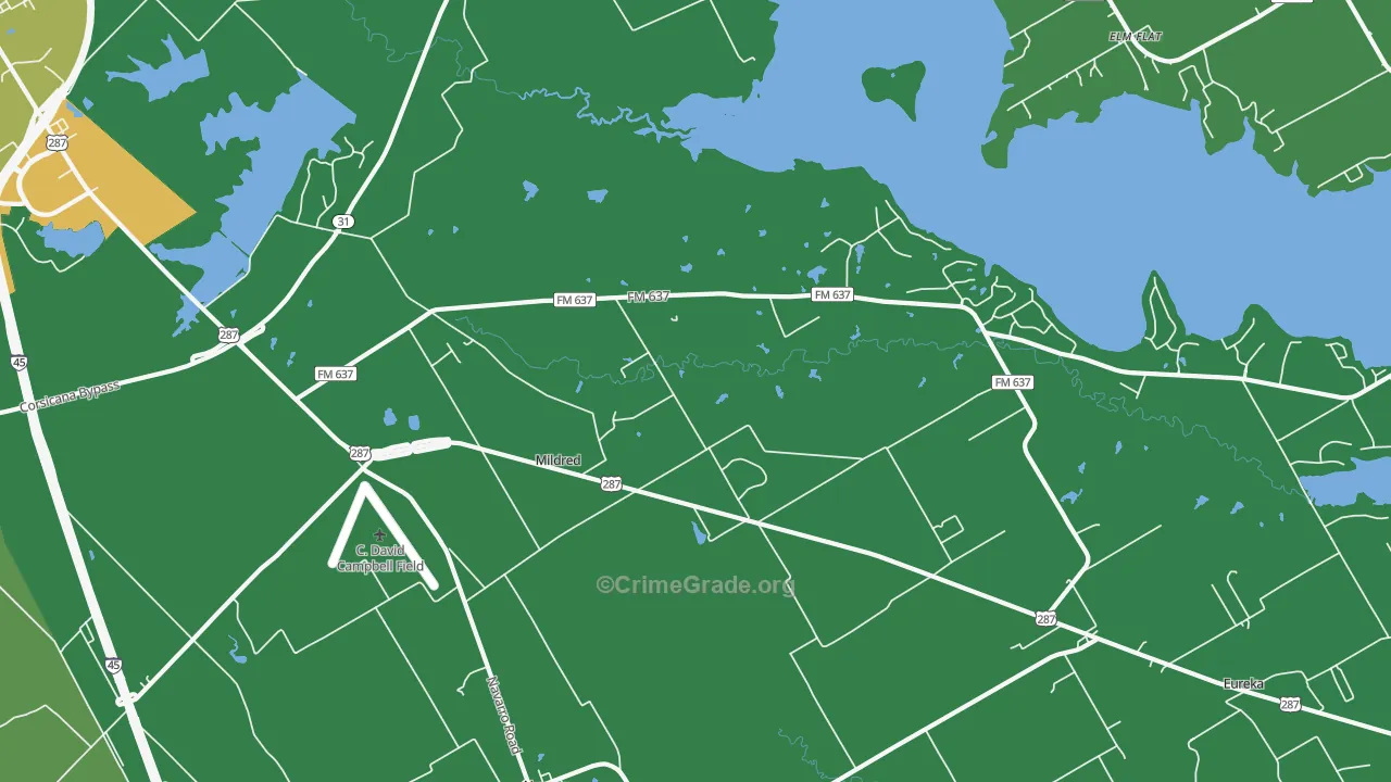 Mildred, TX Map of Vehicle Theft Rates