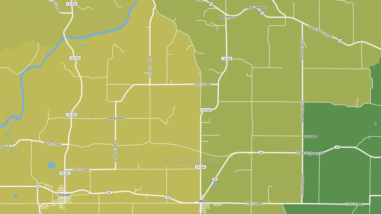Miles, IA Map of Vehicle Theft Rates