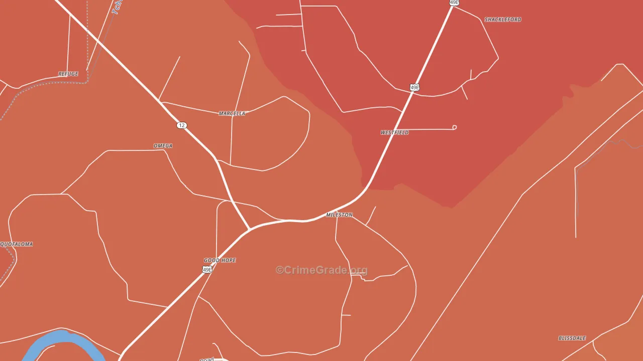 Mileston, MS Map of Vehicle Theft Rates
