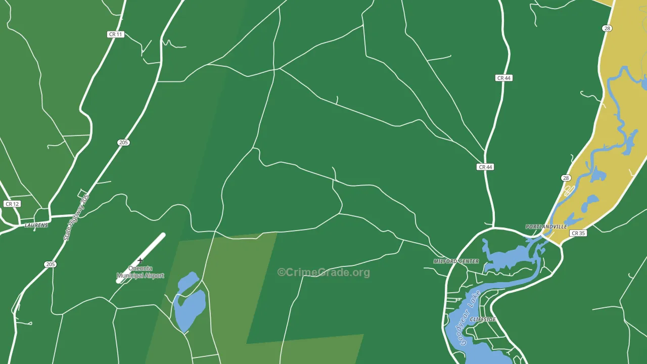 Milford Center, NY Map of Vehicle Theft Rates
