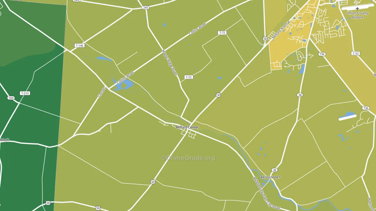 Milford Center, OH Map of Vehicle Theft Rates