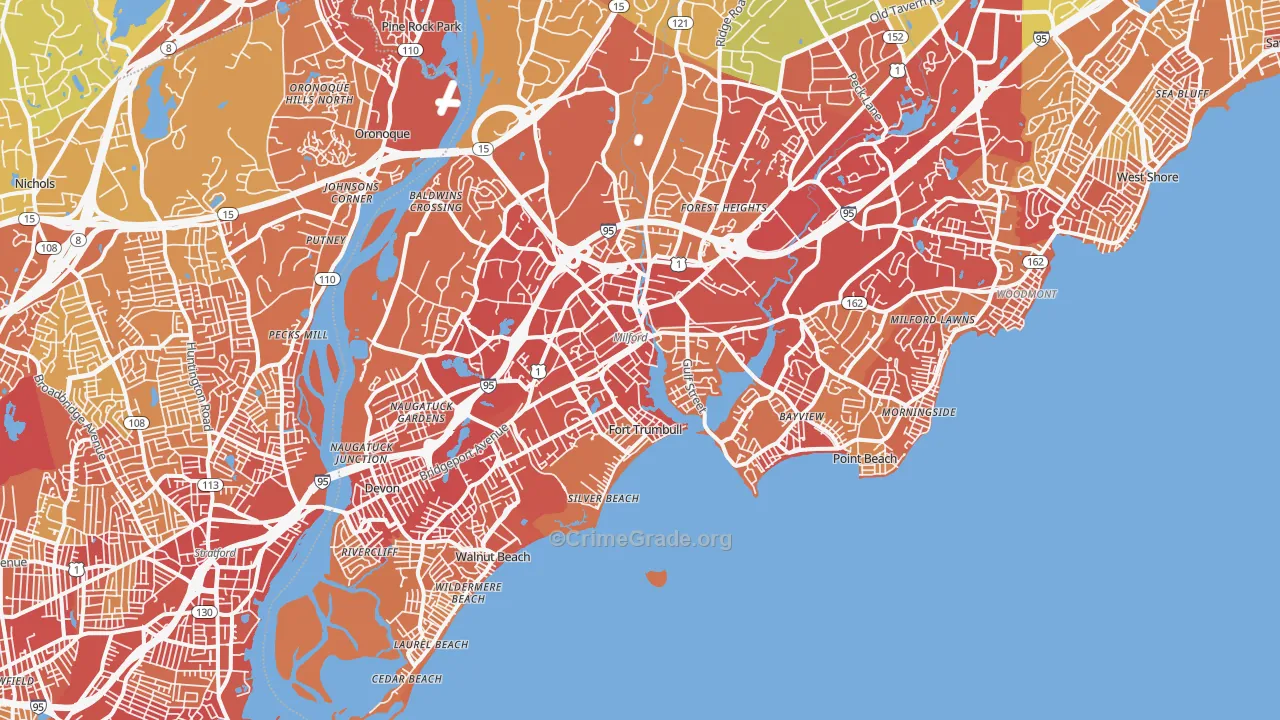 Milford, CT Map of Vehicle Theft Rates