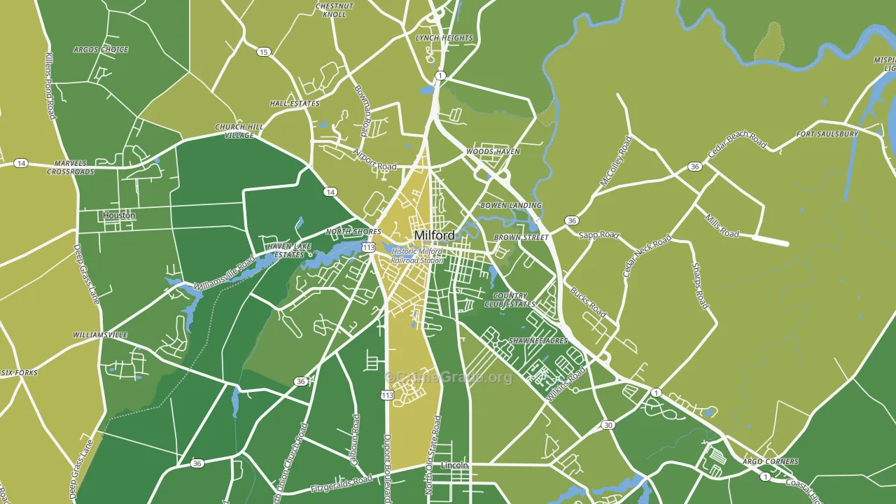 Milford, DE Map of Vehicle Theft Rates