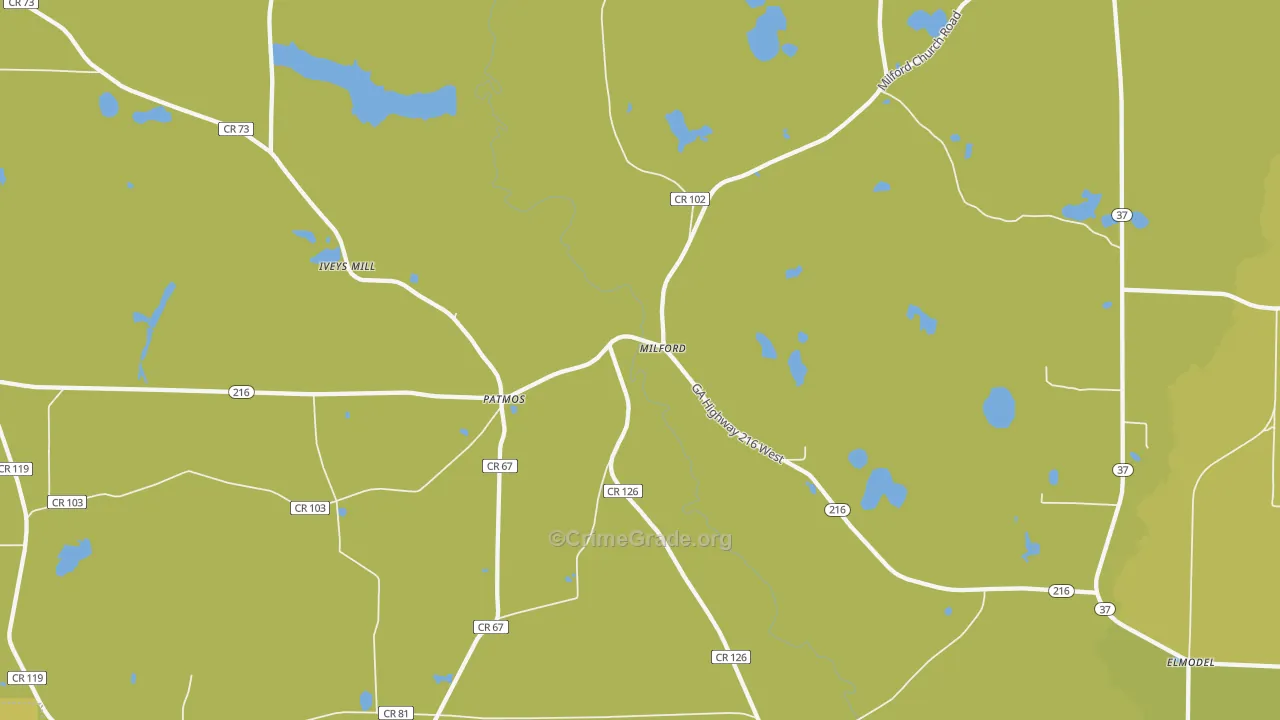Milford, GA Map of Vehicle Theft Rates
