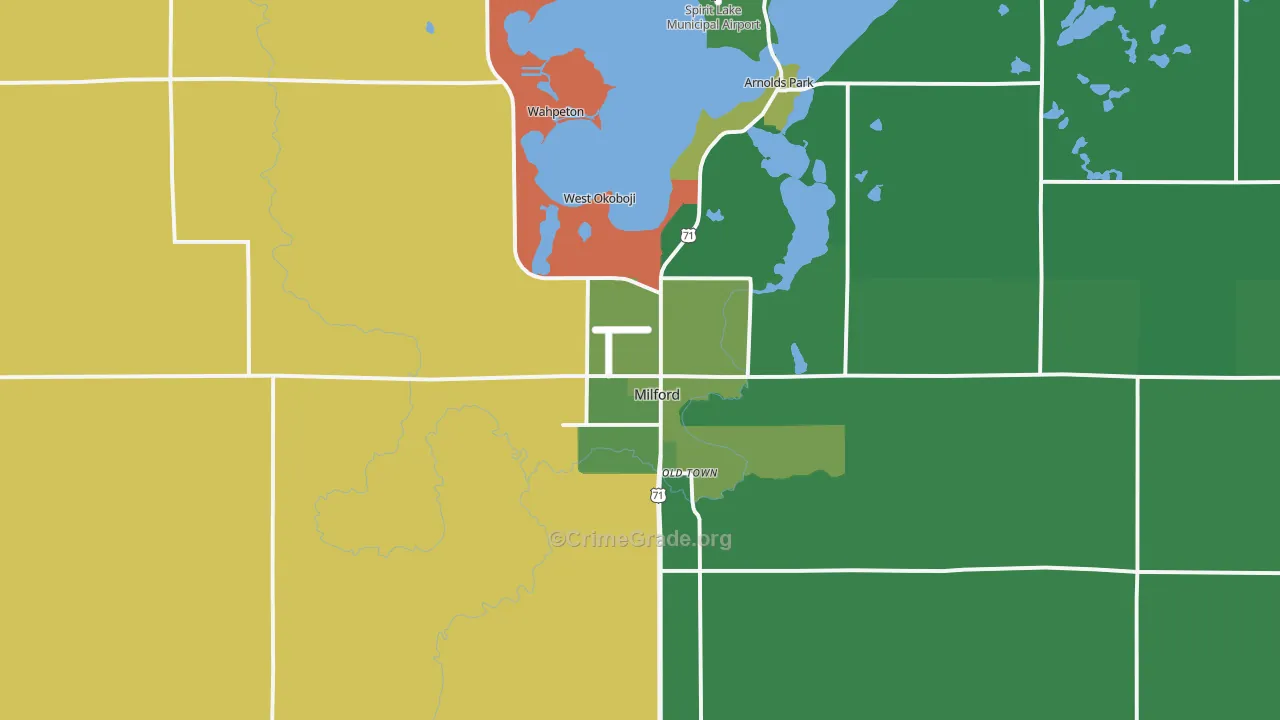 Milford, IA Map of Vehicle Theft Rates