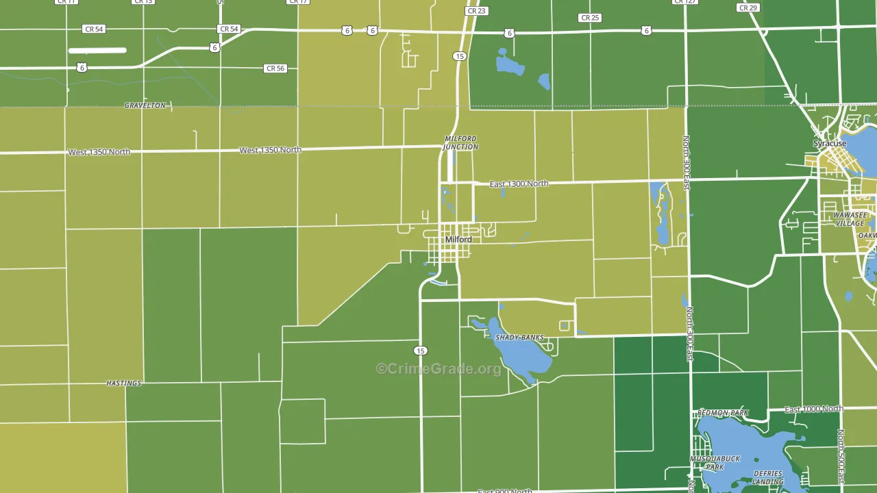 Milford, IN Map of Vehicle Theft Rates