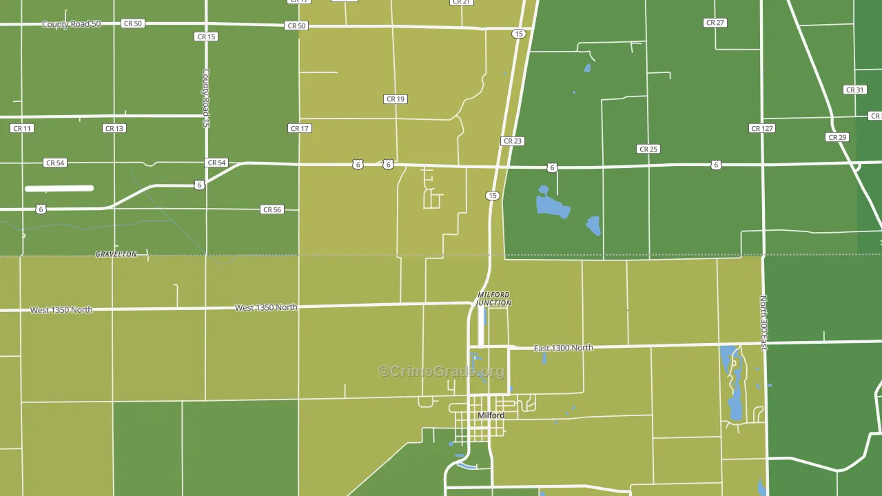Milford Junction, IN Map of Vehicle Theft Rates