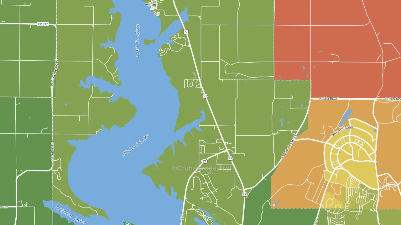 Milford, KS Map of Vehicle Theft Rates