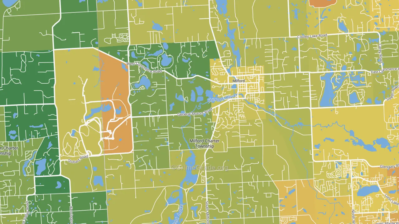 Milford, MI Map of Vehicle Theft Rates
