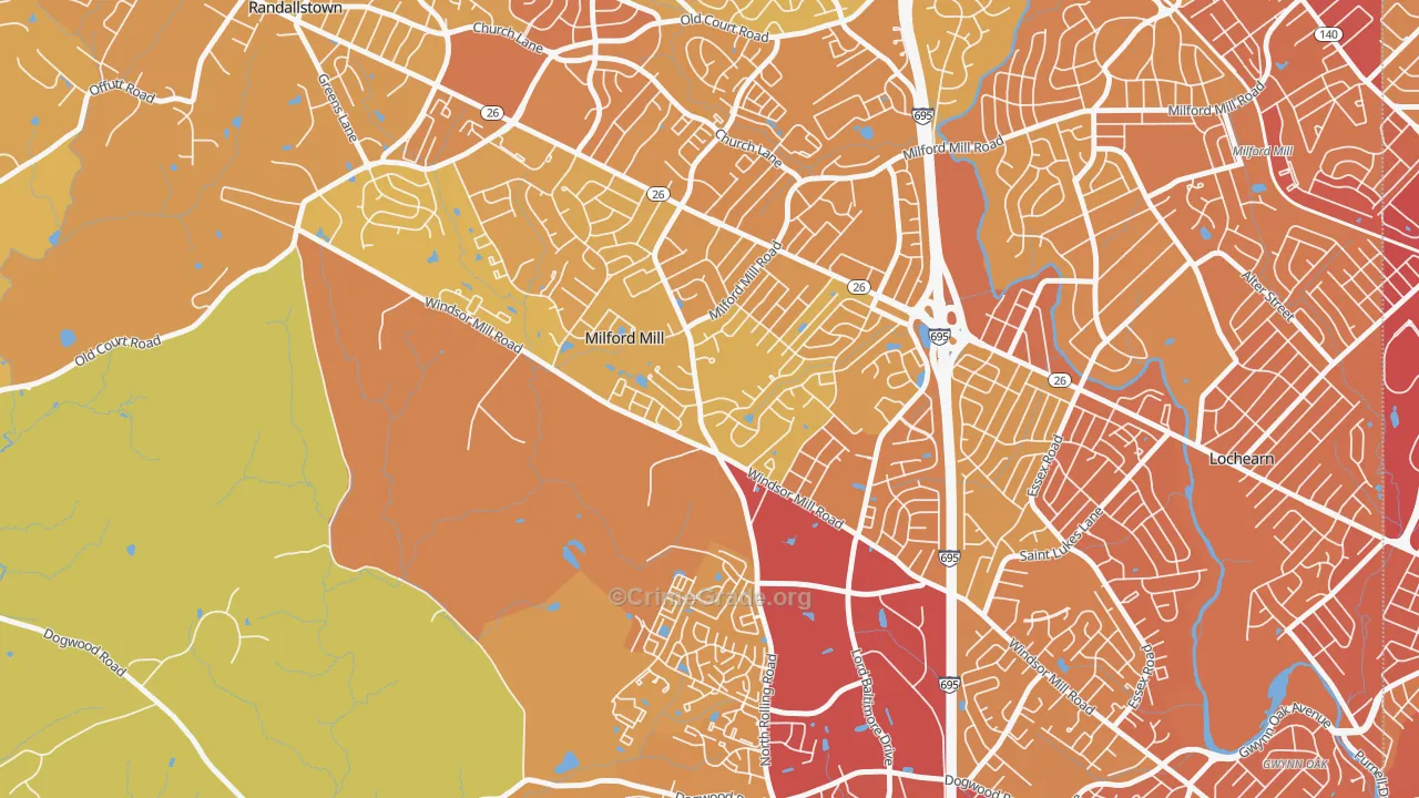 Milford Mill, MD Map of Vehicle Theft Rates