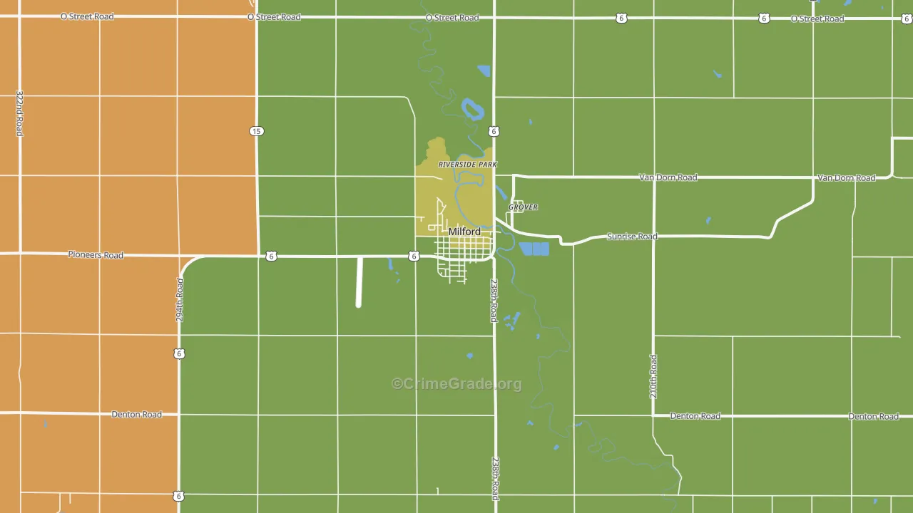 Milford, NE Map of Vehicle Theft Rates