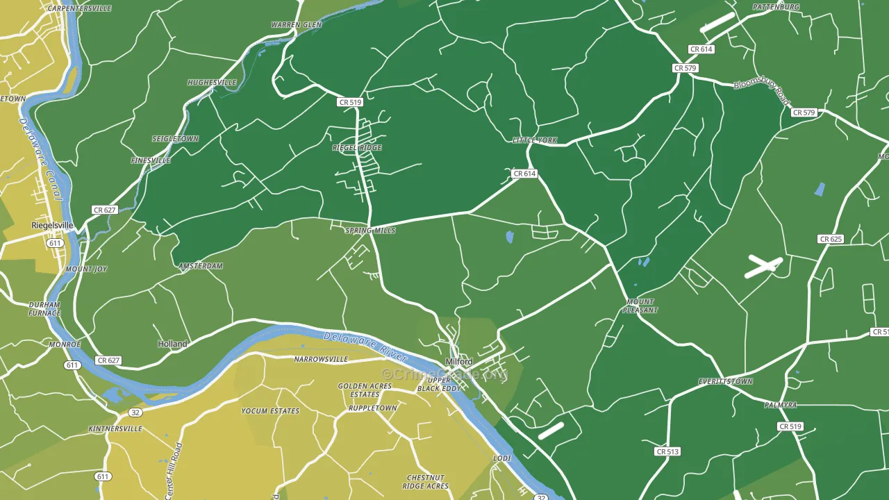 Milford, NJ Map of Vehicle Theft Rates