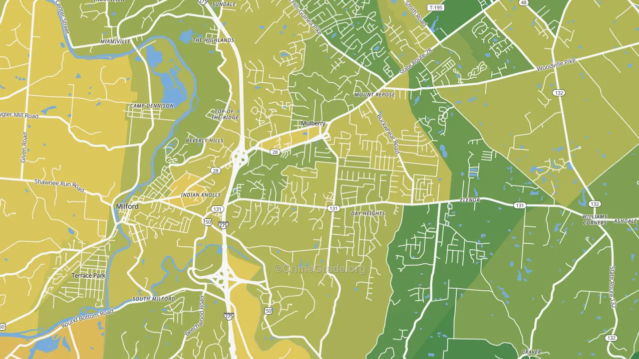 Milford, OH Map of Vehicle Theft Rates