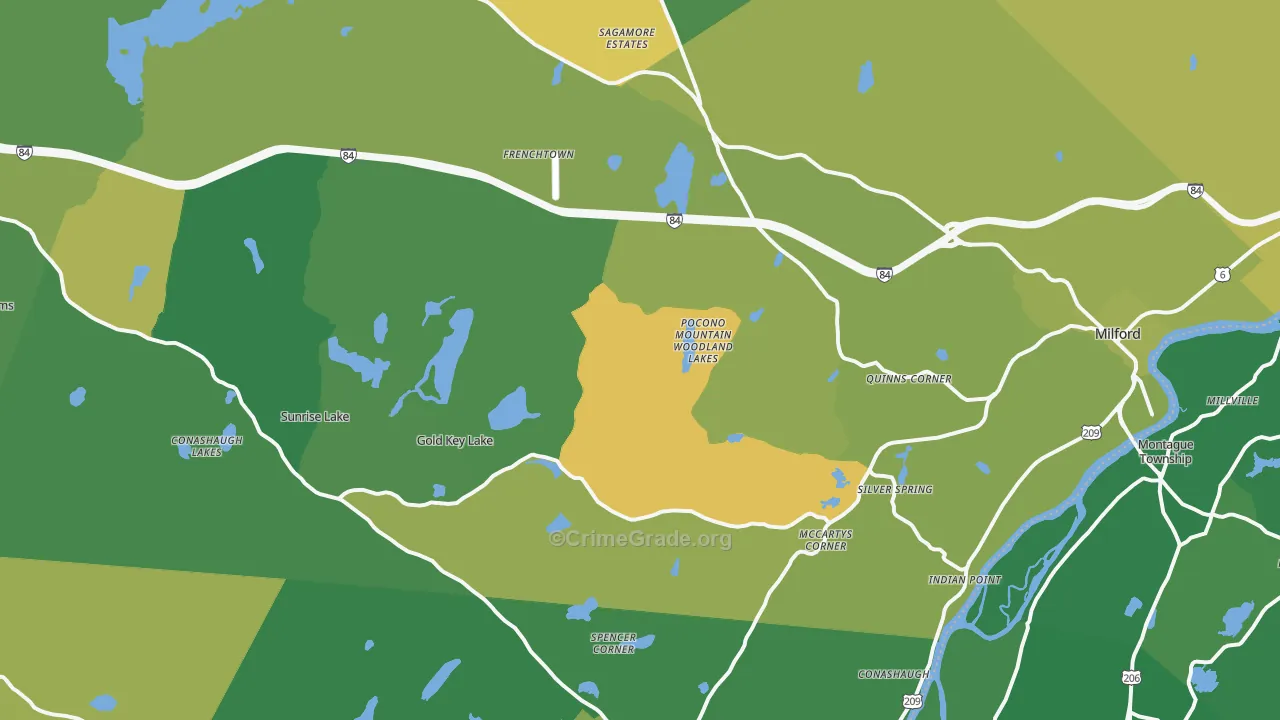 Milford, PA Map of Vehicle Theft Rates