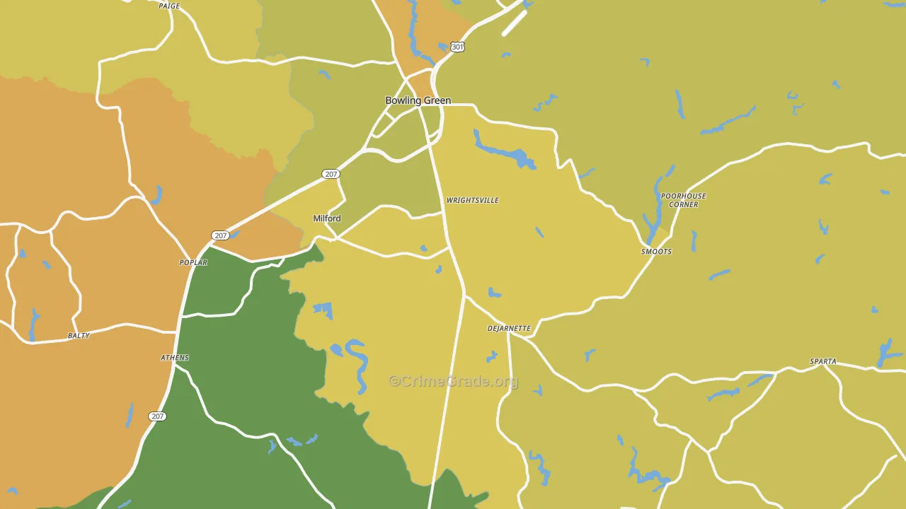 Milford, VA Map of Vehicle Theft Rates
