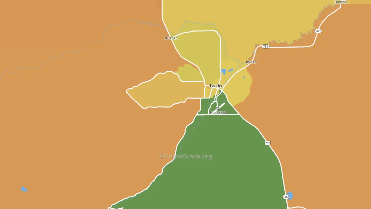 Milford, WY Map of Vehicle Theft Rates