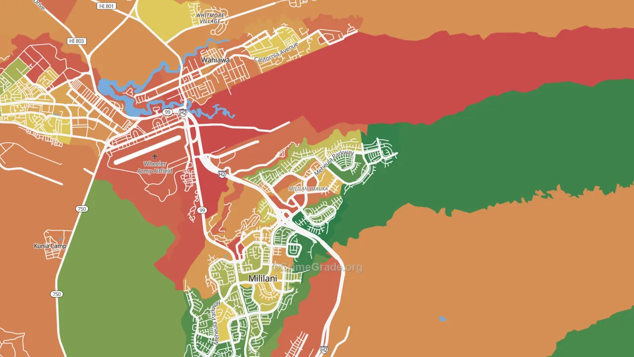 Mililani Mauka-Launani Valley, Mililani, HI Map of Vehicle Theft Rates