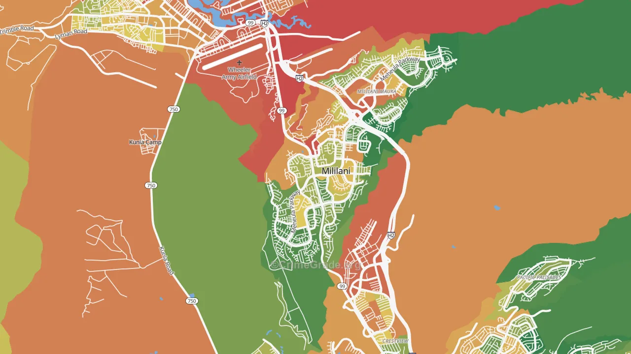 Mililani Waipio Melemanu, Mililani, HI Map of Vehicle Theft Rates