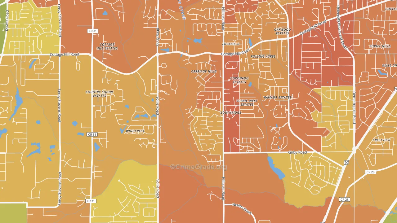 Milkhouse, Mobile, AL Map of Vehicle Theft Rates