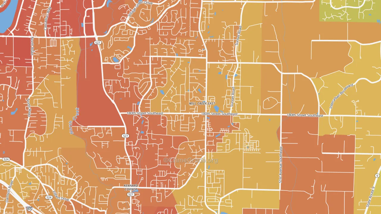 Mill Creek East, WA Map of Vehicle Theft Rates