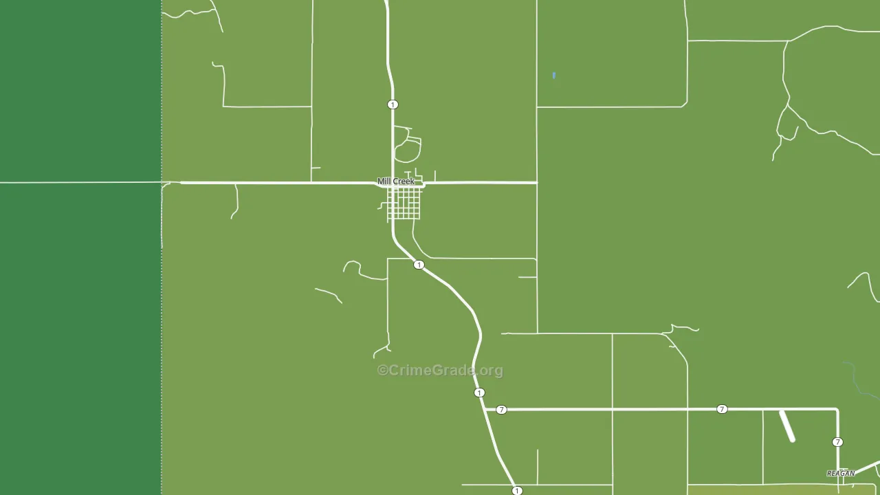 Mill Creek, OK Map of Vehicle Theft Rates