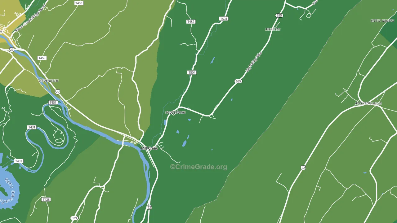 Mill Creek, PA Map of Vehicle Theft Rates