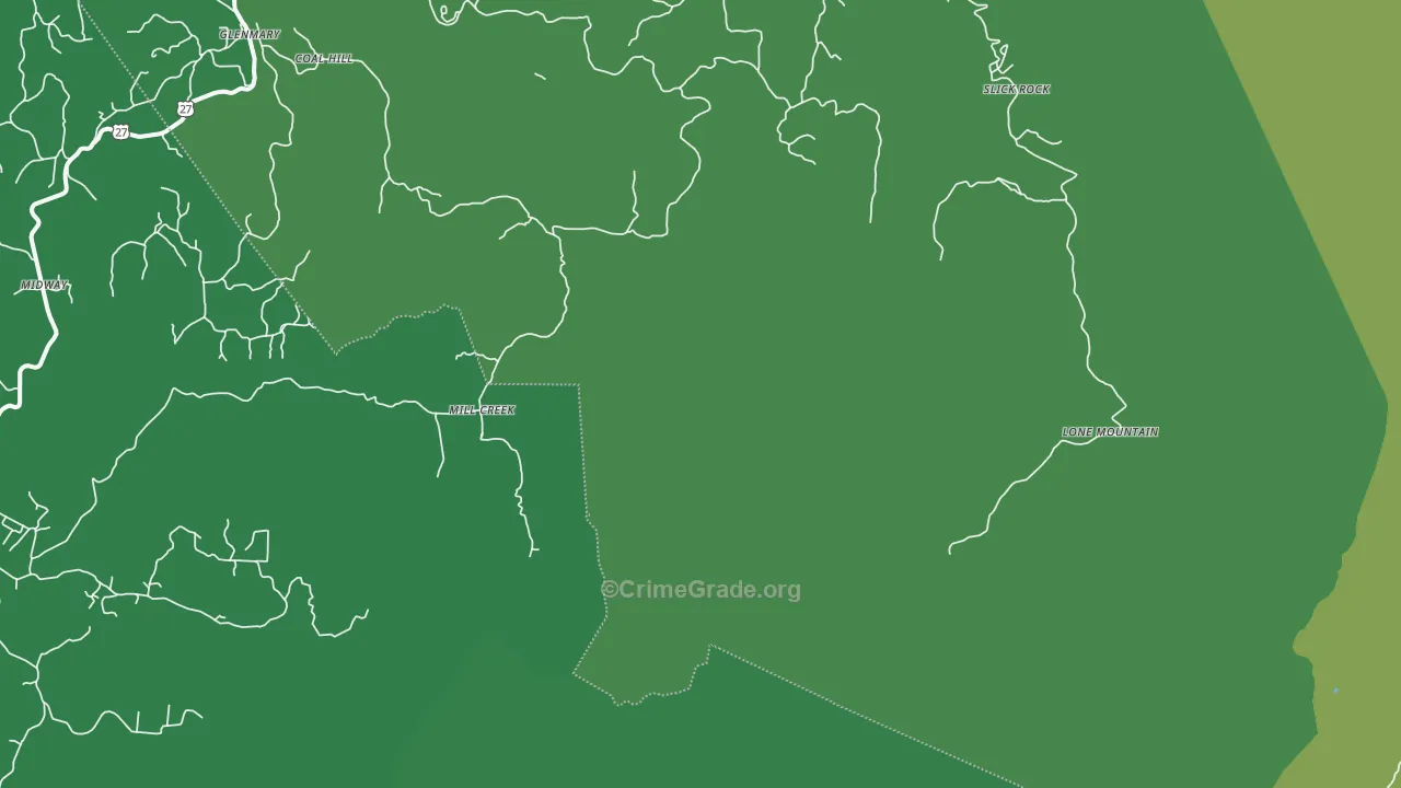 Mill Creek, TN Map of Vehicle Theft Rates