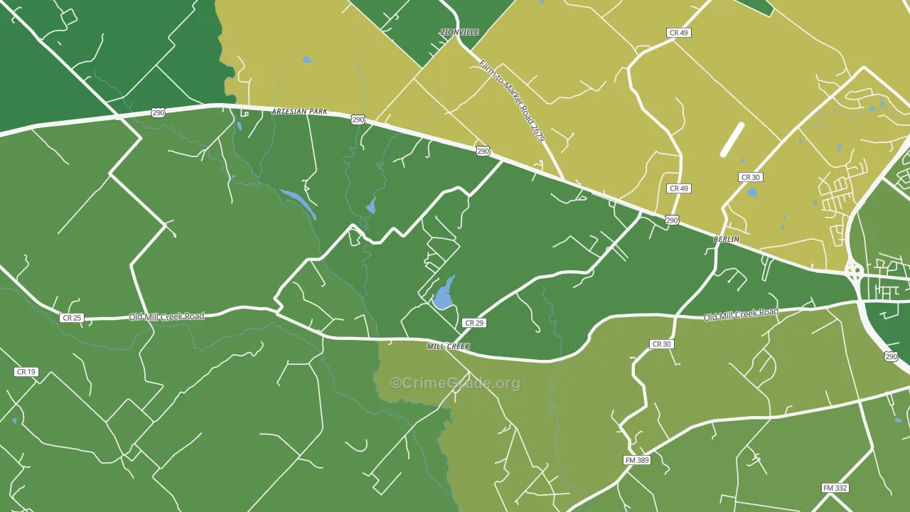 Mill Creek, TX Map of Vehicle Theft Rates