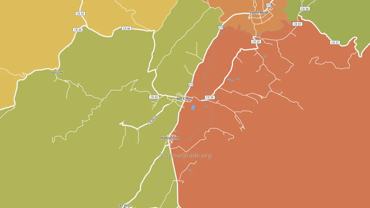 Mill Creek, WV Map of Vehicle Theft Rates
