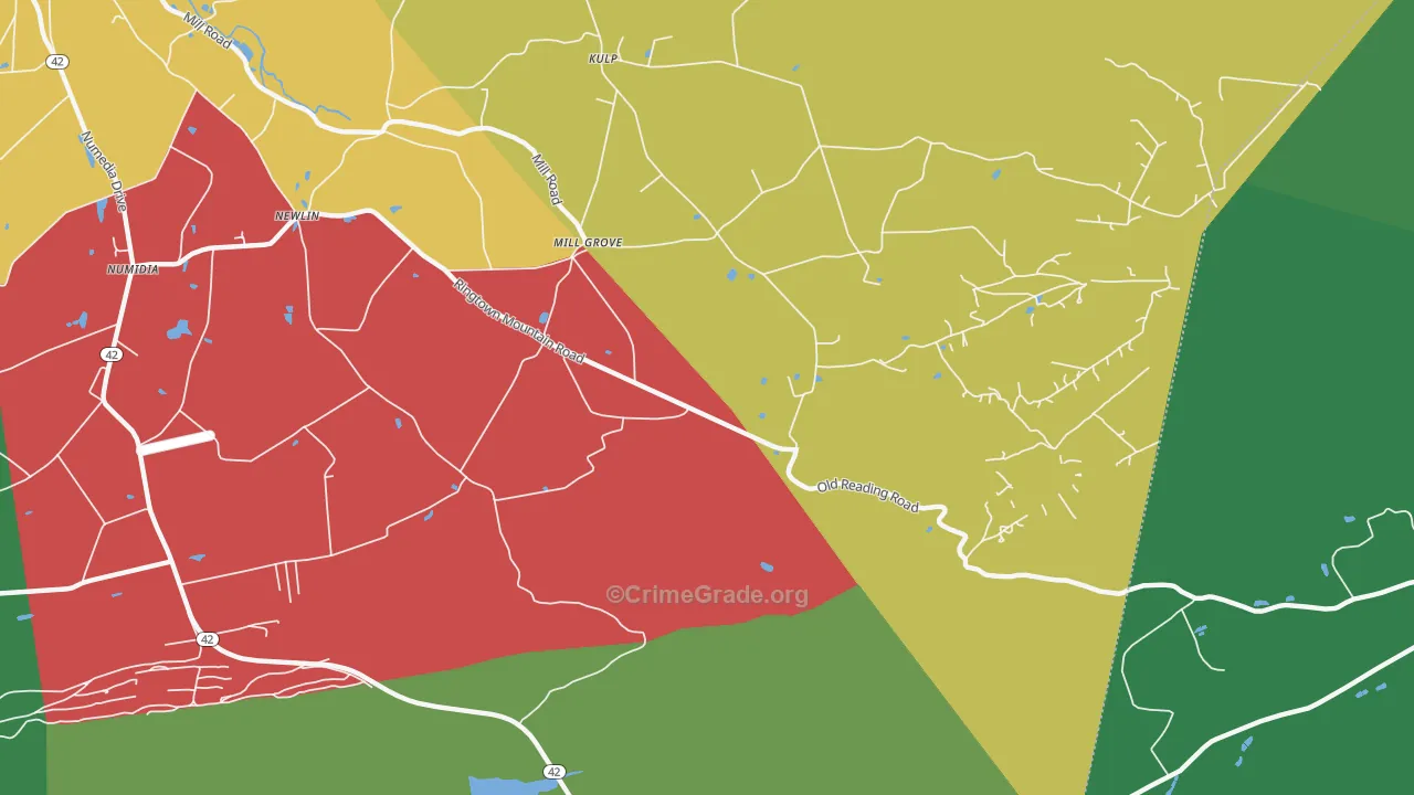 Mill Grove, PA Map of Vehicle Theft Rates