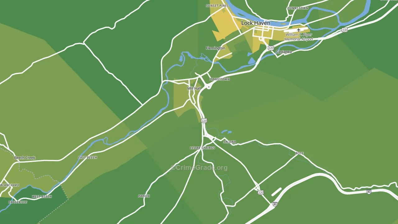 Mill Hall, PA Map of Vehicle Theft Rates