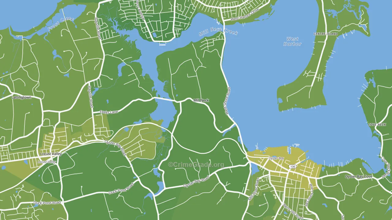 Mill Neck, NY Map of Vehicle Theft Rates