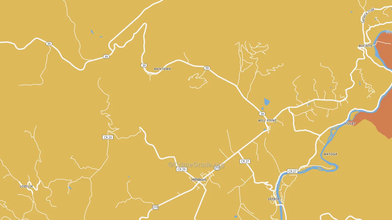 Mill Point, WV Map of Vehicle Theft Rates