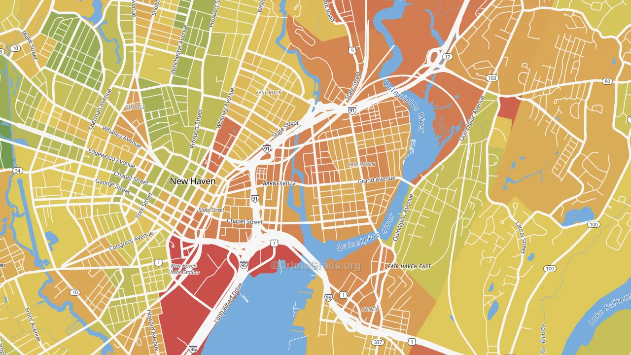 Mill River, New Haven, CT Map of Vehicle Theft Rates