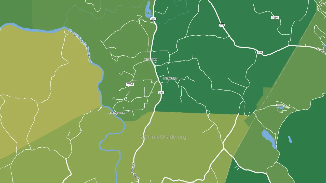 Mill Run, PA Map of Vehicle Theft Rates