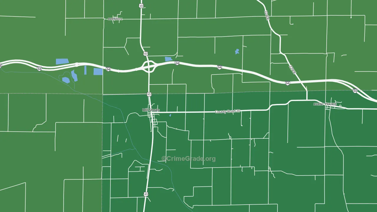 Mill Shoals, IL Map of Vehicle Theft Rates
