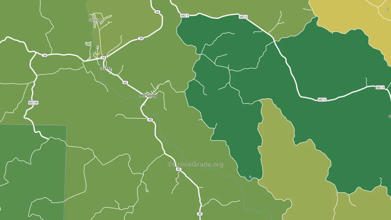 Mill Spring, MO Map of Vehicle Theft Rates